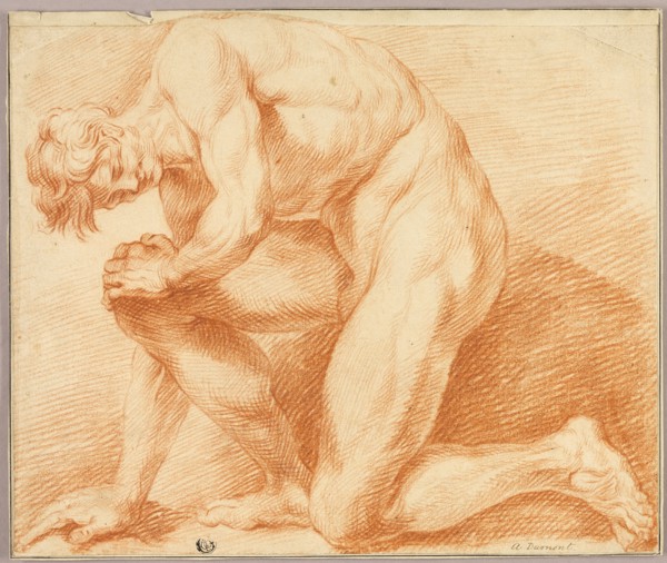 Kneeling Academic Male Nude, n.d. Creator: Antoine Dumont.