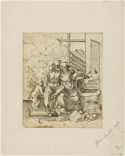Venus in Vulcan's Forge (recto); Geometry (verso), c. 1607. Creators: Hermann Weyer, Bartholomeus Spranger.
