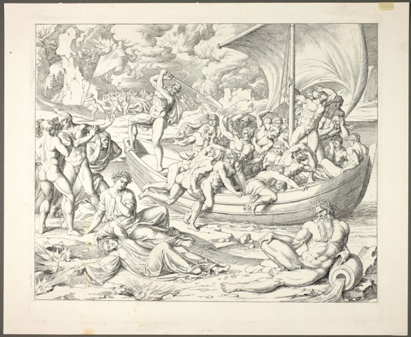 Charon's Bark with Souls Crossing the Styx, plate two from Darstellungen aus Dante's..., 1808-09. Creator: Joseph Anton Koch.