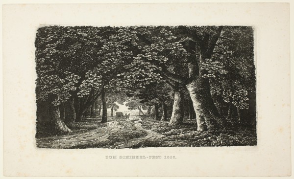 Woodland Path with a Coach, 1857. Creator: Karl Friedrich Schinkel.