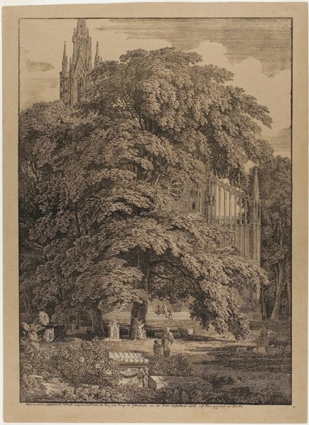 Gothic Church Behind an Oak Grove with Tombs, 1810. Creator: Karl Friedrich Schinkel.