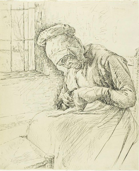 Old Woman Mending at the Window, 1881. Creator: Max Liebermann.