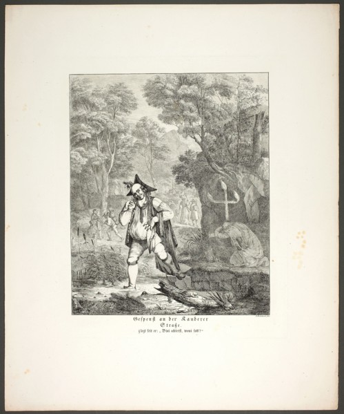 Ghost on the Kandern Road, plate six from Zehn Blätter zu Hebels Alemannischen..., 1820. Creator: Sophie Reinhard.