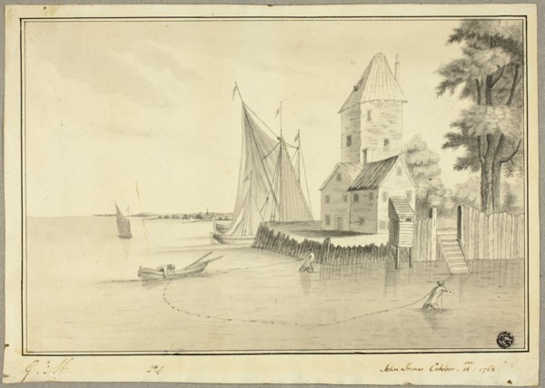 Fishermen Mooring Boat at Landing, 1768. Creator: John Innes.