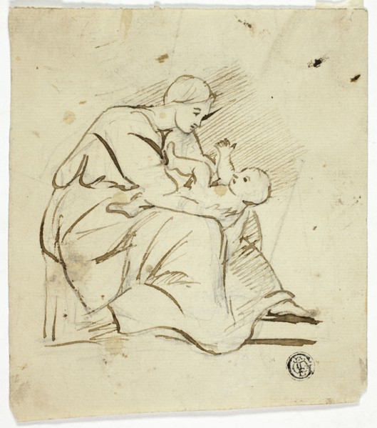 Seated Woman Playing with Child in Her Lap, n.d. Creator: Follower of George Romney (English, 1734-1802).