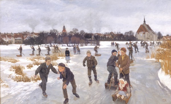 Children skating outside Fåborg, 1901. Creator: Peter Hansen.