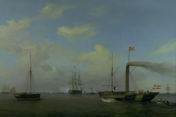 The Danish squadron at anchor at Warnemünde rhed, 1842. Creator: Friedrich Theodore Kloss.