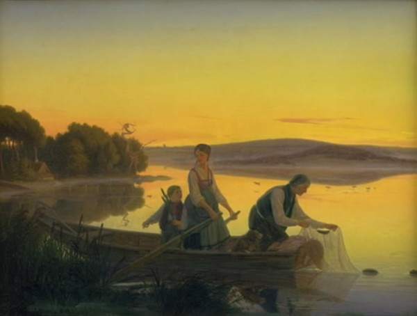 An Old Fisherman Putting Out His Net at Sundown, 1844. Creator: Jorgen Sonne.