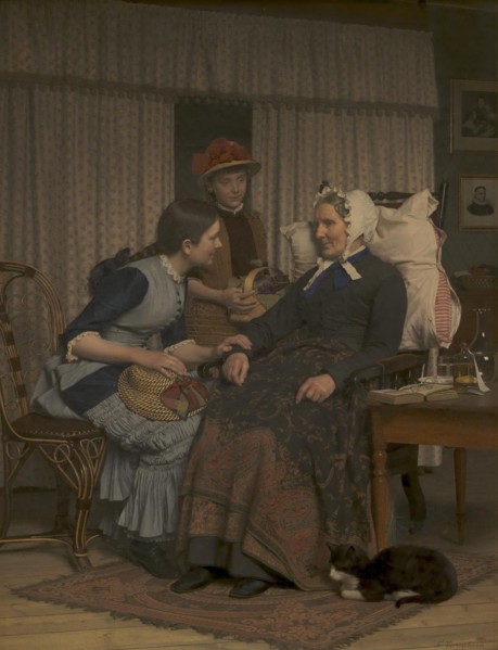 Visit to a sick old woman, 1884. Creator: Frederik Vermehren.