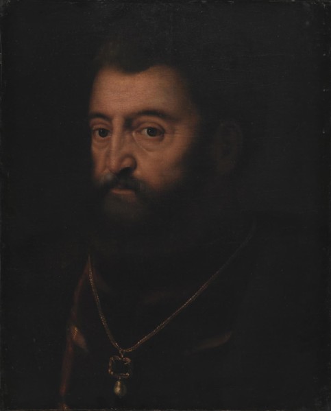 Portrait of Alfonso d'Este Duke of Ferrara, late 16th or early 17th century. Creator: Copy after Titian..