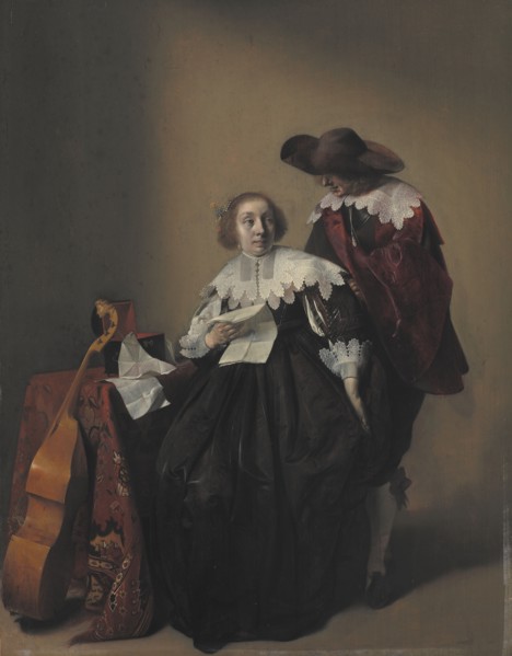 A Seated Woman with a Letter, a Gentleman Standing by Her;The Officer's Visit, 1632-1732. Creator: Willem Cornelisz Duyster.