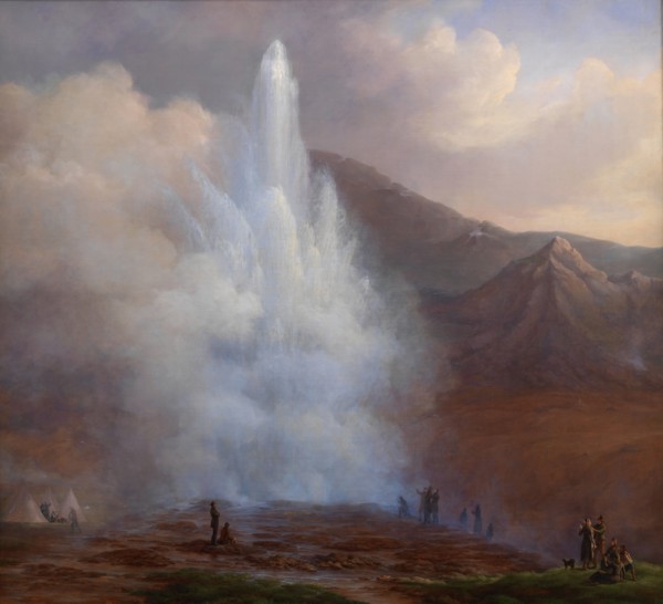 The Eruption of the Great Geyser in Iceland in 1834, 1835. Creator: Friedrich Theodore Kloss.