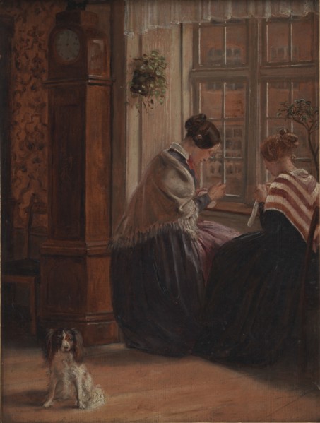 To damer sidder ved et vindue og syr, 1839-1911. Creator: Christian Rudolph Vogelsang.