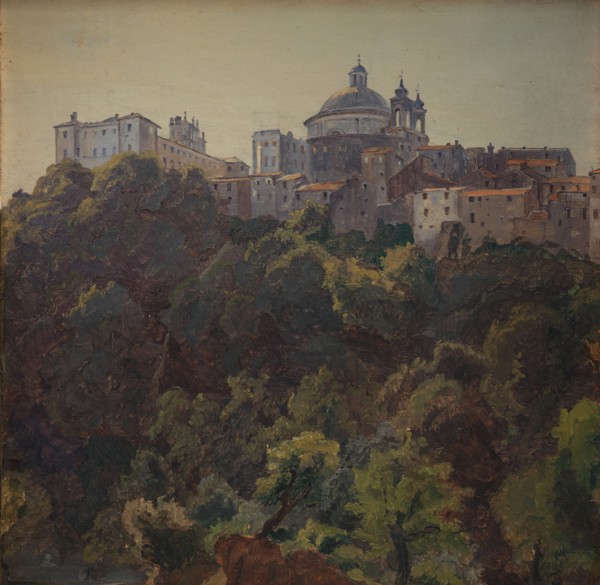 View towards Ariccia and the Palazzo Chigi and S. Maria dell'Assunzione, Italy, 1843-1847. Creator: Thorald Lessoe.