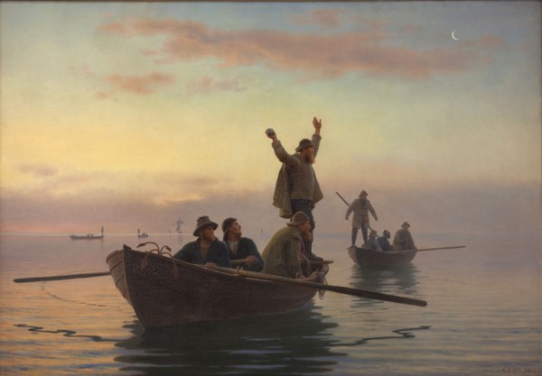 Fishing with drift net, early morning, 1880. Creator: Anton Laurids Johannes Dorph.