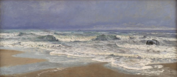 Gray weather day at the North Sea with surf, 1890. Creator: Thorvald Niss.