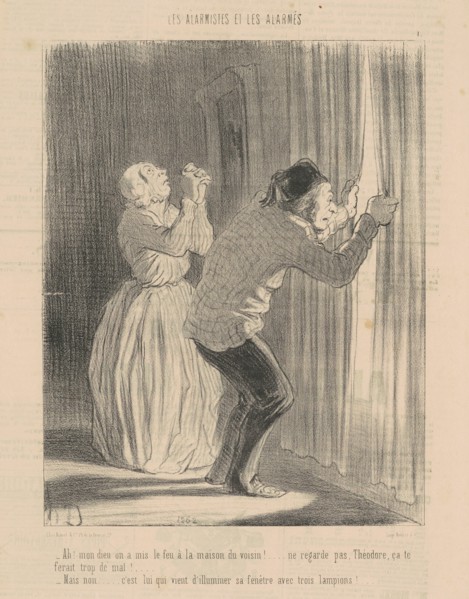 Ah! Mon dieu on a mis le feu a la maison du voisin ..., 19th century. Creator: Honore Daumier.