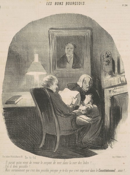 Il parait qu'on vient de revoir le serpent de mer ..., 19th century. Creator: Honore Daumier.