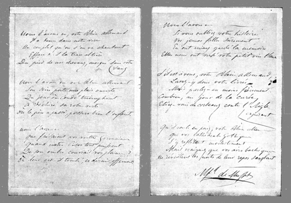 'La Paix Victorieuse; La Garde au Rhin: Autographe du "Rhin allemand", les strophes..., 1814. Creator: Unknown.
