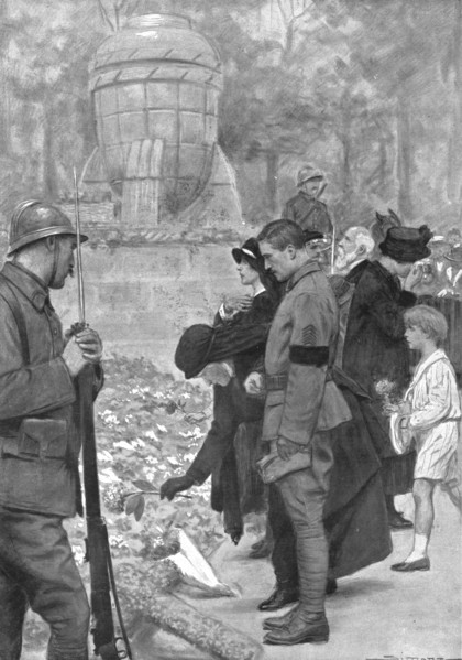 'La part de la douleur; au soir du "jour de Gloire": le pelerinage pieux des peres..., 1919. Creator: J Simont.