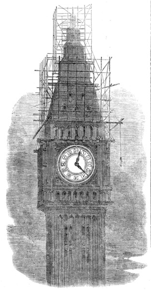 The Great Clock-Dial of the New Houses of Parliament, illuminated, 1856.  Creator: Unknown.