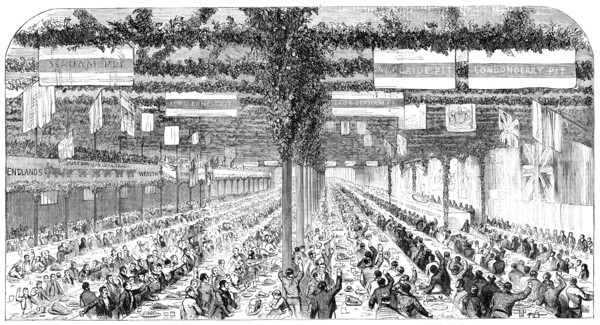 Dinner given by Frances Marchioness of Londonderry to Pitmen, on Chilton Moor, 1856.  Creator: Unknown.
