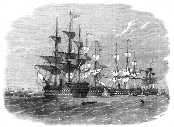 The Approaching Naval Review - H.M. Divisional Ships of the Gun-Boat Flotilla, at Moorings off Ryde, Creator: Smyth.