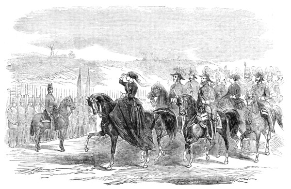 Her Majesty Reviewing the Troops, at Aldershott, 1856.  Creator: Ebenezer Landells.