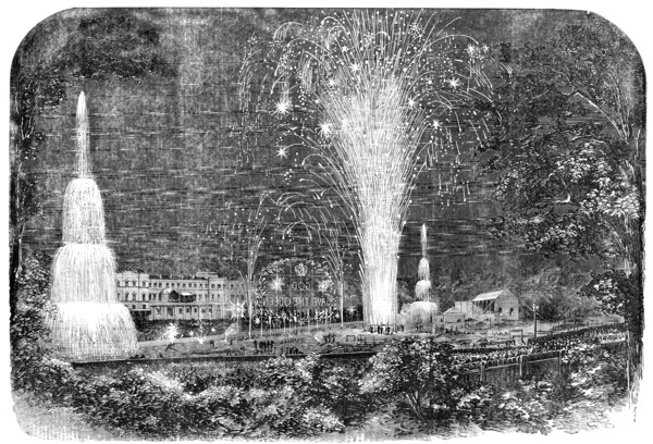 The Peace Commemoration at Lynn - the Fireworks in the Green-Park: the Grand Finale, 1856.  Creator: Unknown.