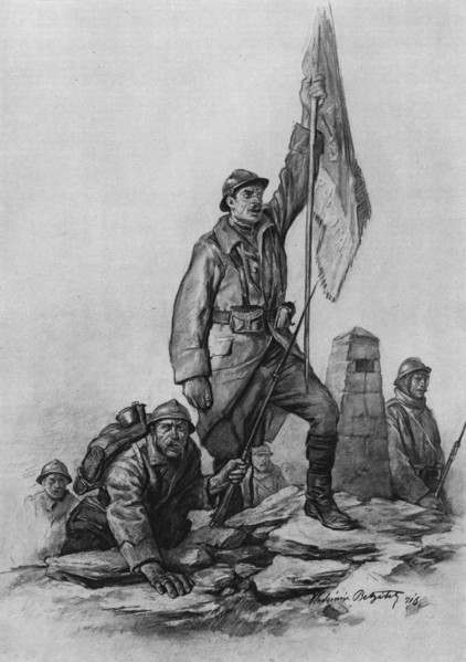 'Le retour des Serbes en Serbie; le 30 septembre 1916, les soldats de la troisieme armee..., 1916. Creator: Vladimir Betzitch.