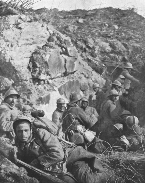 'Ceux qui ont repris Douaumont; soldats du regiment colonial du Maroc occupant les fosses...', 1916. Creator: Unknown.