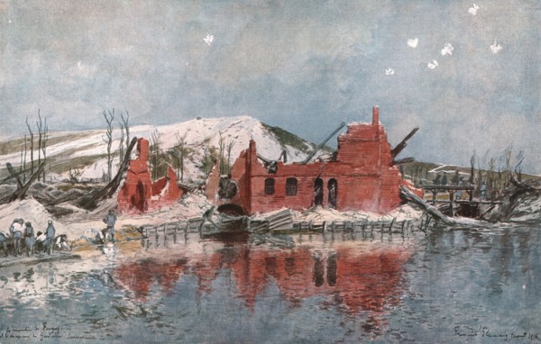 'Le Moulin de Fargny, ou passait la premiere ligne francaise, et le Chapeau de..., 1916 (1924) Creator: Francois Flameng.