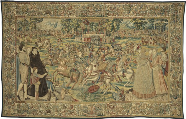 Tournament (Carrousel des chevaliers bretons et irlandais à Bayonne), from the Valois Tapestries, ca Creator: Master MGP, Brussels (active 1570s).