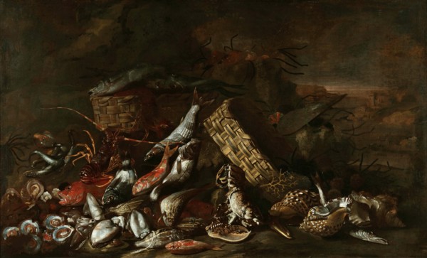 Still Life with Fish, ca 1675. Creator: Ruoppolo, Giovan Battista (1629-1693).