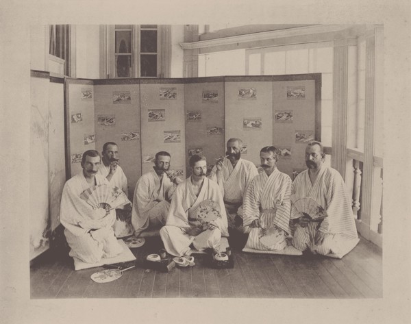 Archduke Franz Ferdinand (middle) and Heinrich von Siebold (2nd person from right) in Japan, 1893. Creator: Anonymous.