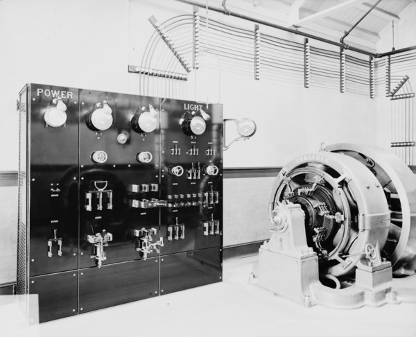 Detail of a switchboard in a dynamo room, between 1900 and 1905. Creator: Unknown.