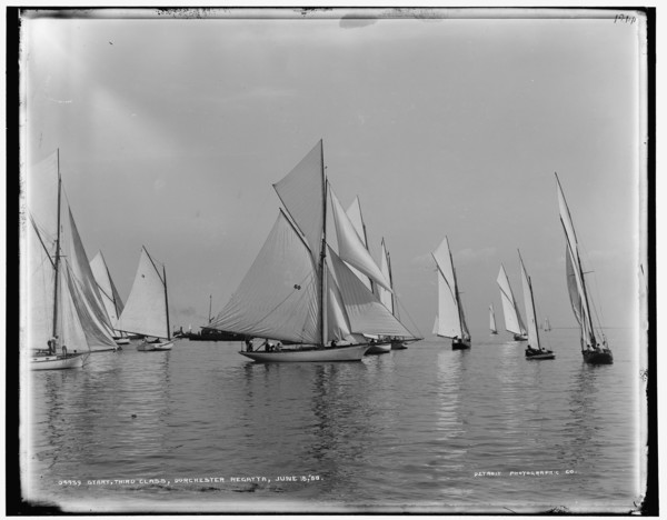 Start, third class, Dorchester regatta, 1888 June 18. Creator: Unknown.