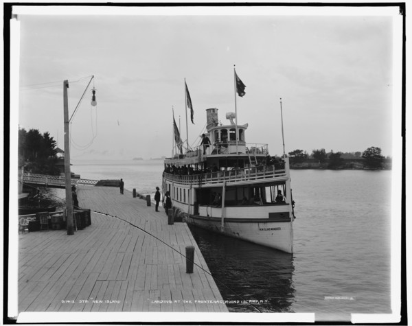 Str. New Island Wanderer landing at the Frontenac, Round Island, N.Y., between 1890 and 1901. Creator: Unknown.