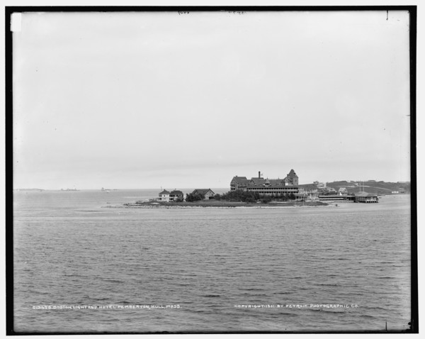 Boston Light and Hotel Pemberton from Paddock's Island, Hull, Mass., c1901. Creator: Unknown.