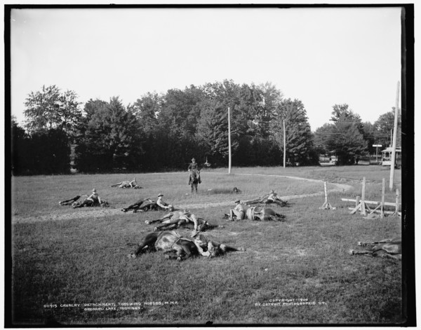 Cavalry detachment, throwing horses, M.M.A., Orchard Lake, Michigan, c1900. Creator: Unknown.