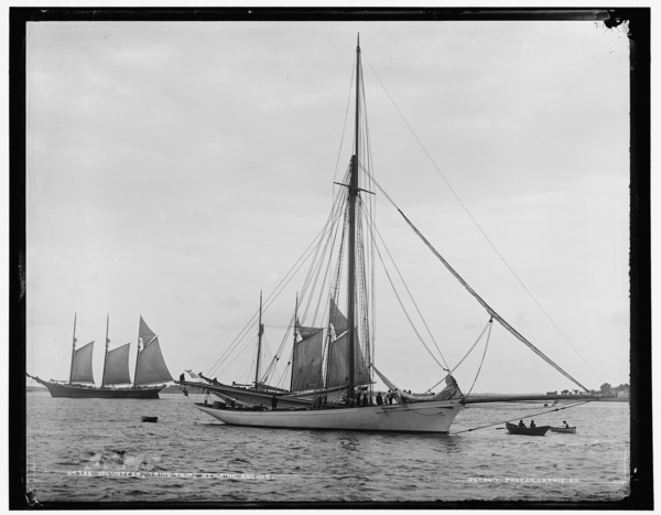 Volunteer, trial trip, weighing anchor, (1887?). Creator: Unknown.