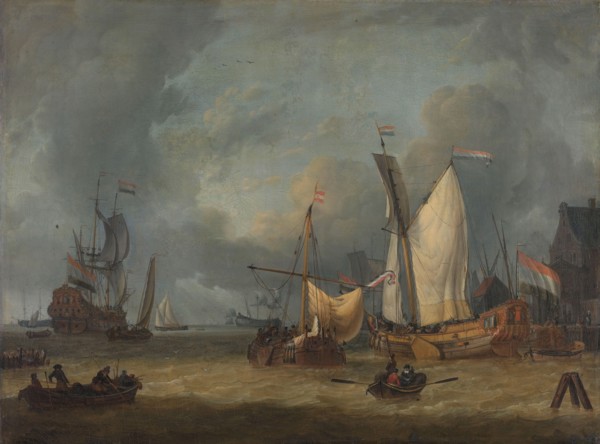 A Storm (Ships in the Harbor in a Stiff Breeze), 1675-1719. Creator: Jan Claesz Rietschoof.
