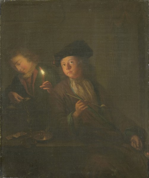 The Smoker (A Man with a Pipe and a Man Pouring a Beverage into a Glass), 1690-1706. Creator: Godfried Schalcken.