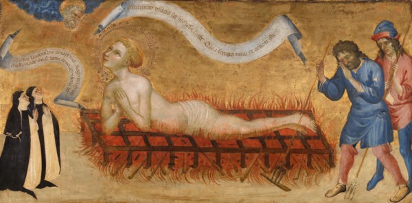 Martyrdom of Saint Lawrence, with Two Benedictine Nuns, c.1425. Creator: Jacobello del Fiore.
