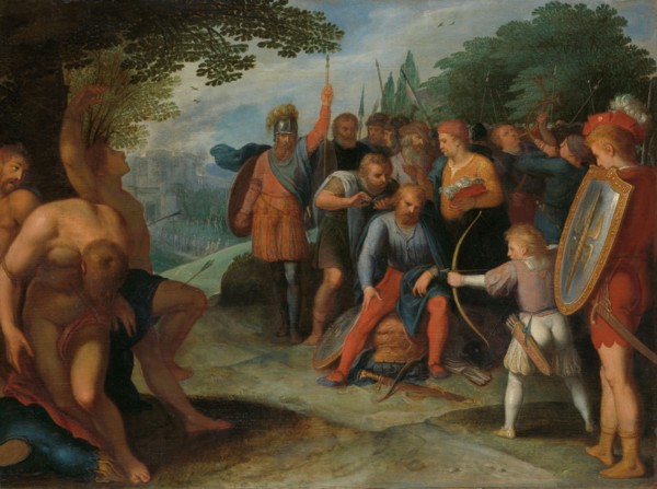 Julius Civilis Having his Hair Cut after the Fall of Vetera, while his Son Kills Some..., 1600-1613. Creator: Otto Van Veen.