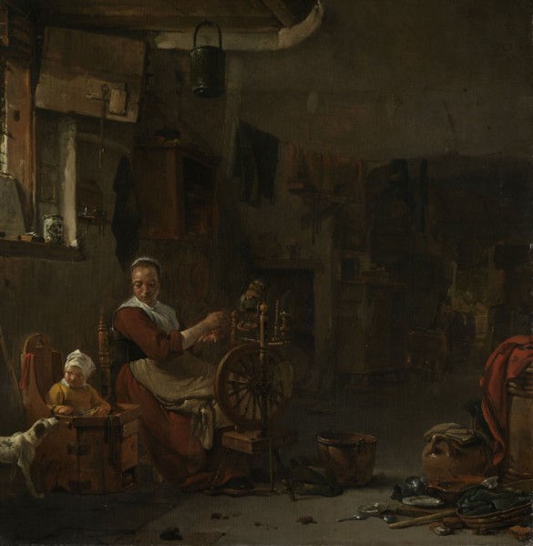 Peasant Woman Spinning, 1640-1677. Creator: Thomas Wijck.