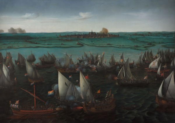 Battle between Dutch and Spanish Ships on the Haarlemmermeer, in or after 1629. Creator: Hendrick Cornelisz Vroom.