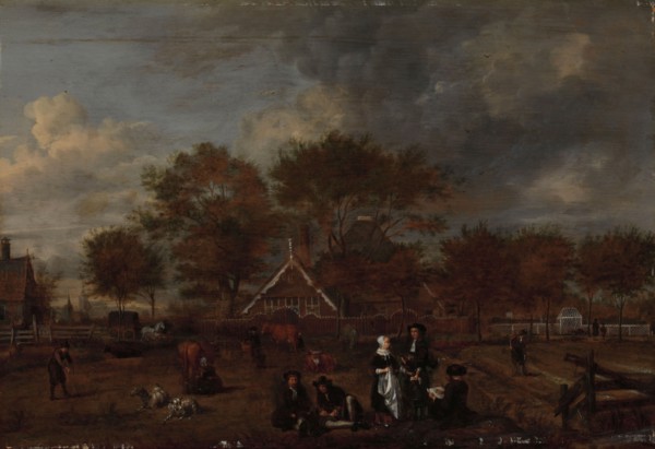 Farmstead with the Gentleman Farmer and his Wife and the Painter in the foreground, 1650-1680. Creator: Jan Pietersz Opperdoes.