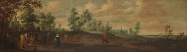 Landscape with a Couple Dancing outside a Country Mansion, 1645. Creator: Pieter Meulener.