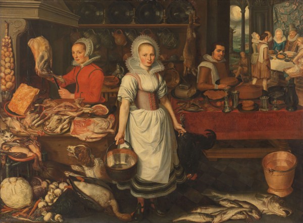 Kitchen Scene with the Parable of the Rich Man and Poor Lazarus, 1610-1620. Creator: Pieter Cornelisz. van Rijck.